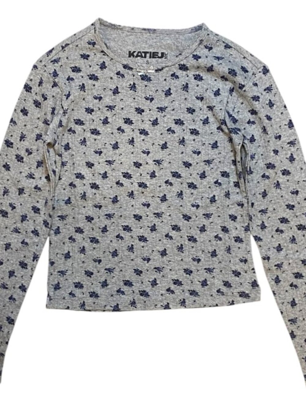 NWT KatieJ NYC Grey/Navy Floral LS Top